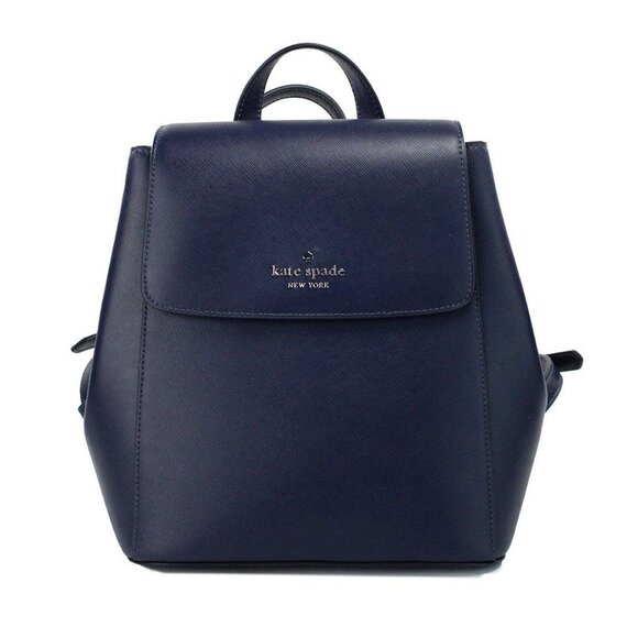 NEW Kate Spade Madison Navy Leather Medium Flap Backpack School Book - Picture 3 of 7